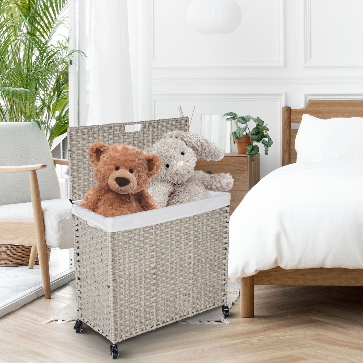 Grey Laundry Hamper with Lid and 2 Removable Bags