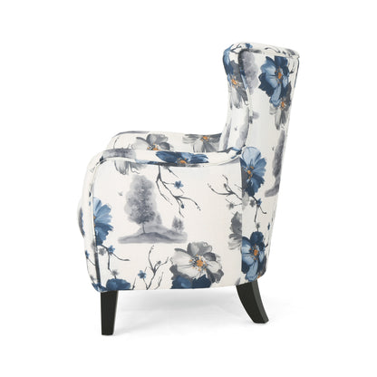 Retro Printed Accent Chair Blue