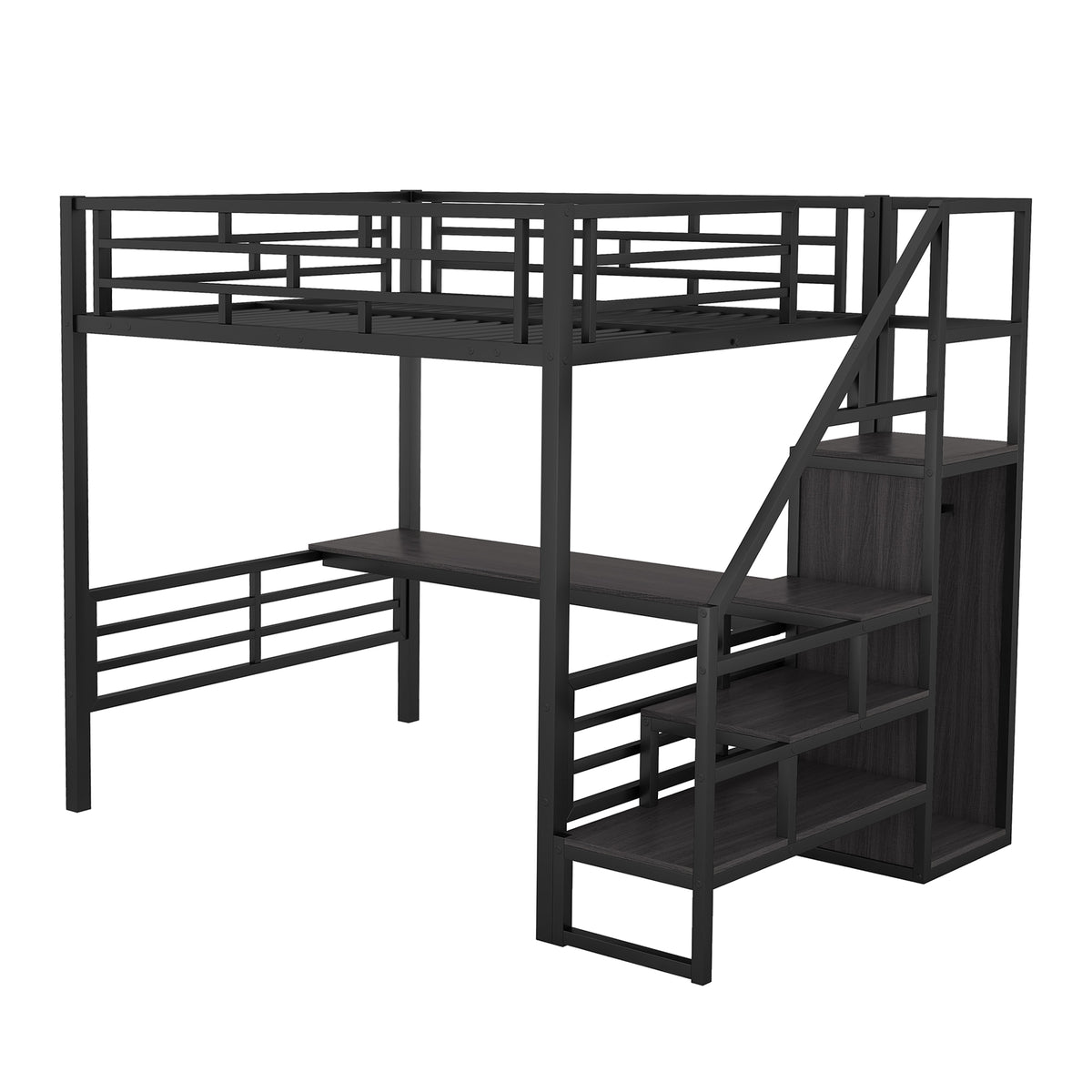 Full Metal Loft Bed with Desk Black