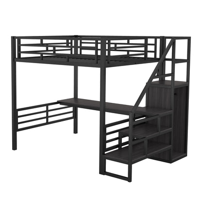 Full Metal Loft Bed with Desk Black