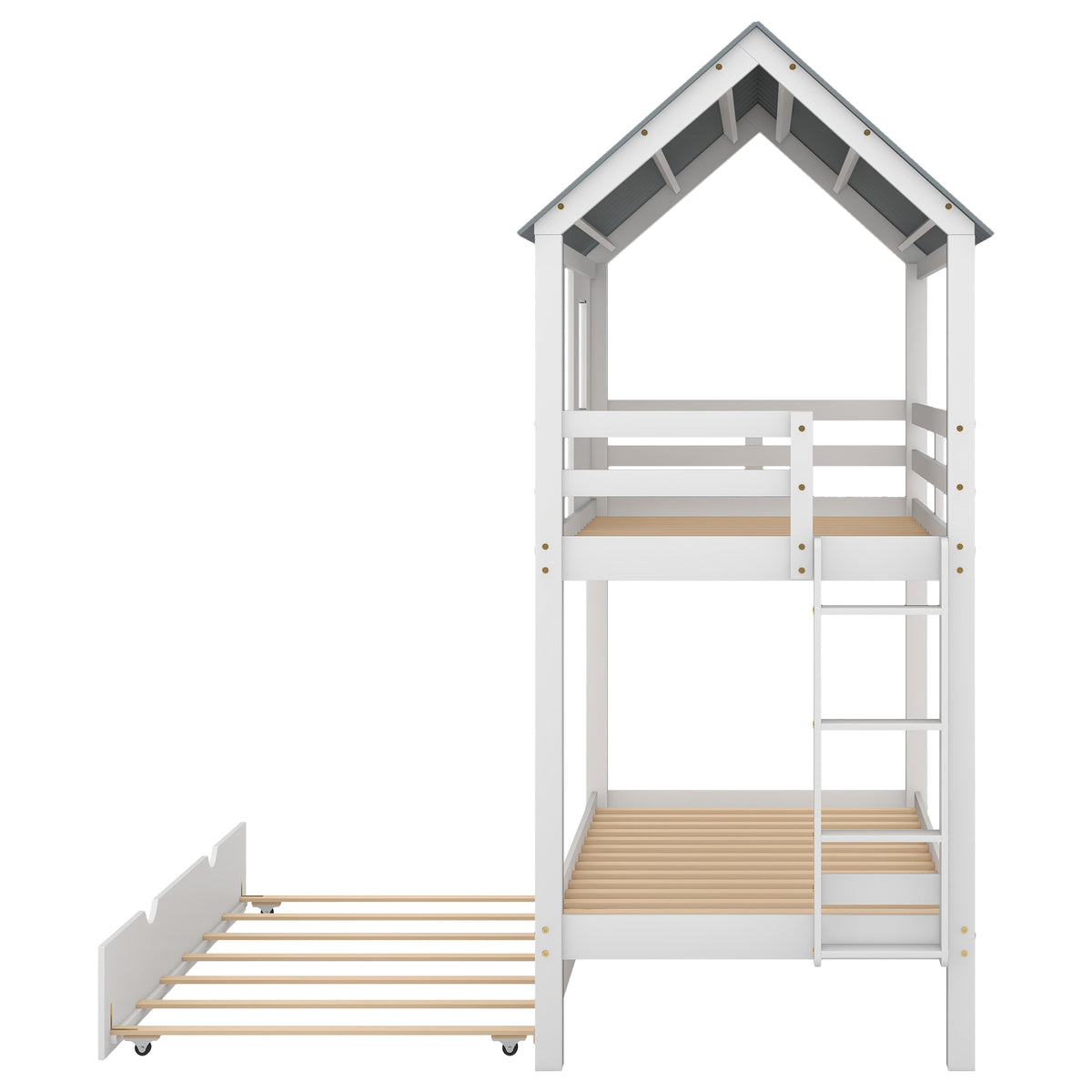 House Bunk Bed with Roof White