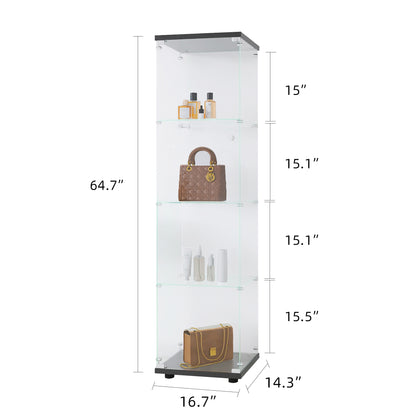 4-Layer Black Glass Display Cabinet with Doors