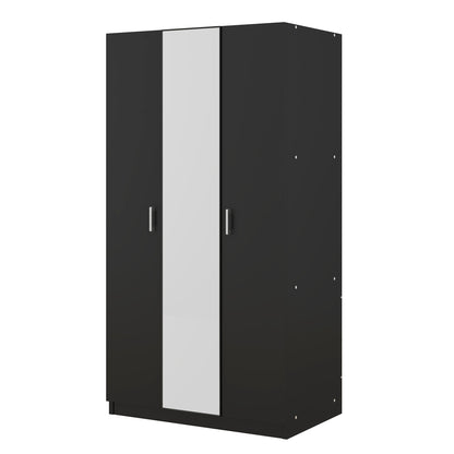3-Door Wardrobe with Mirror Black