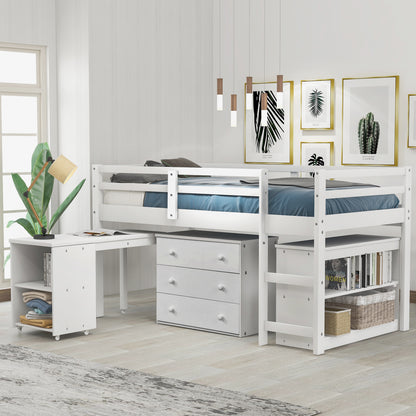 Twin Loft Bed with Desk White