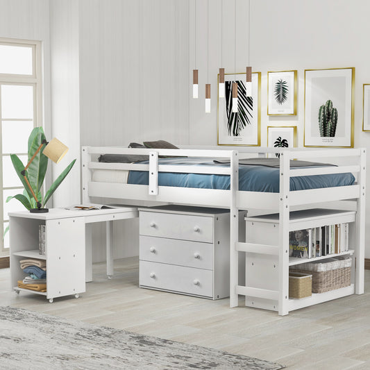 Twin Loft Bed with Desk White