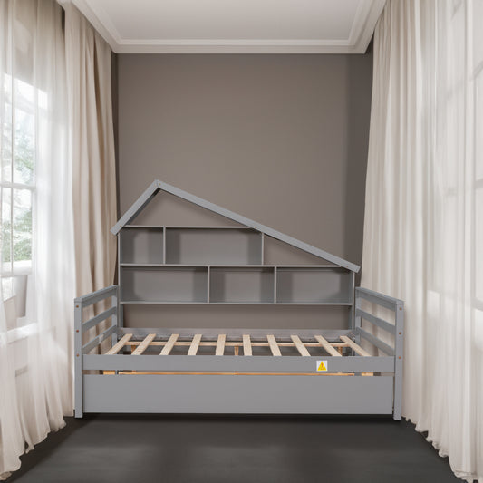 Full Platform Bed with Trundle Gray