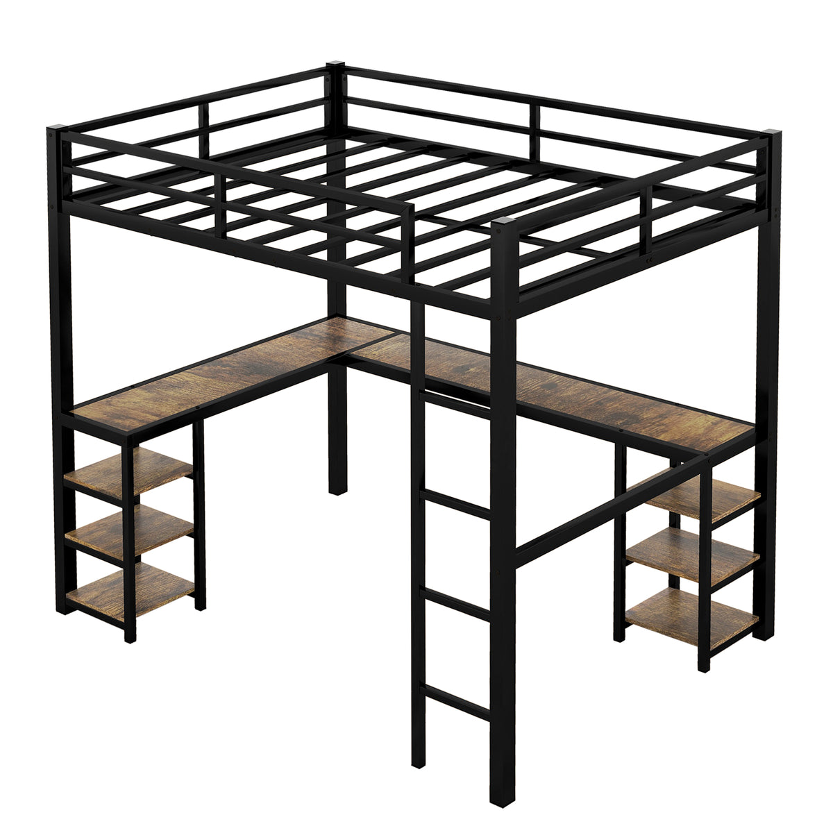 Metal Loft Bed Black