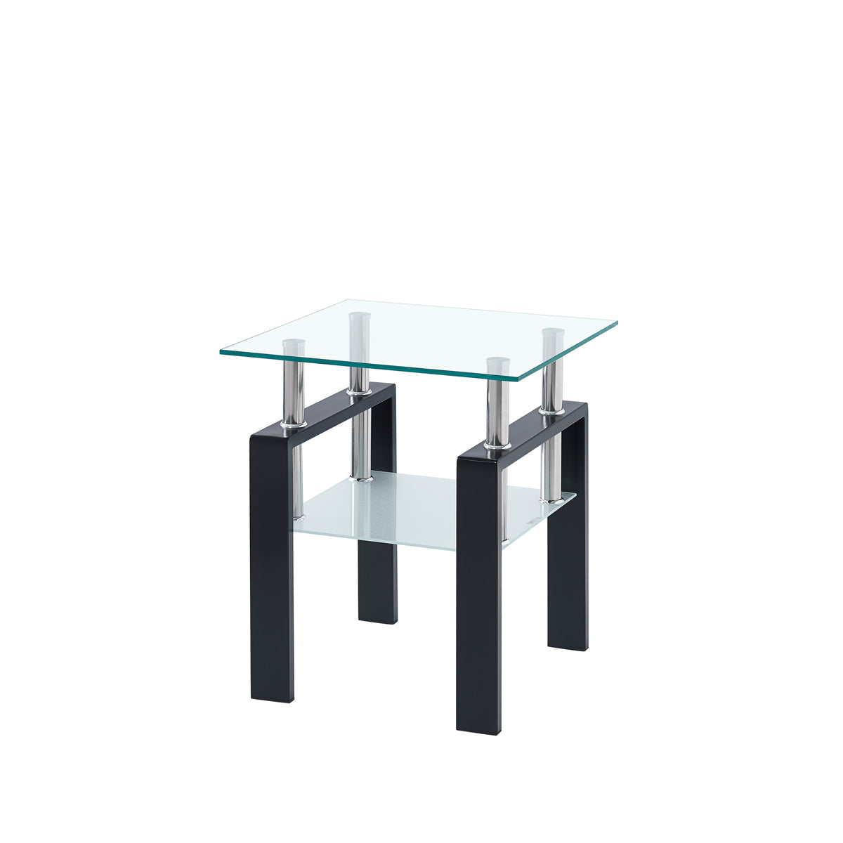 Tempered Glass End Table with Storage Shelf