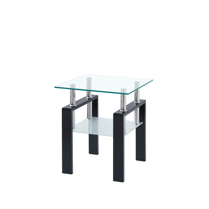 Tempered Glass End Table with Storage Shelf