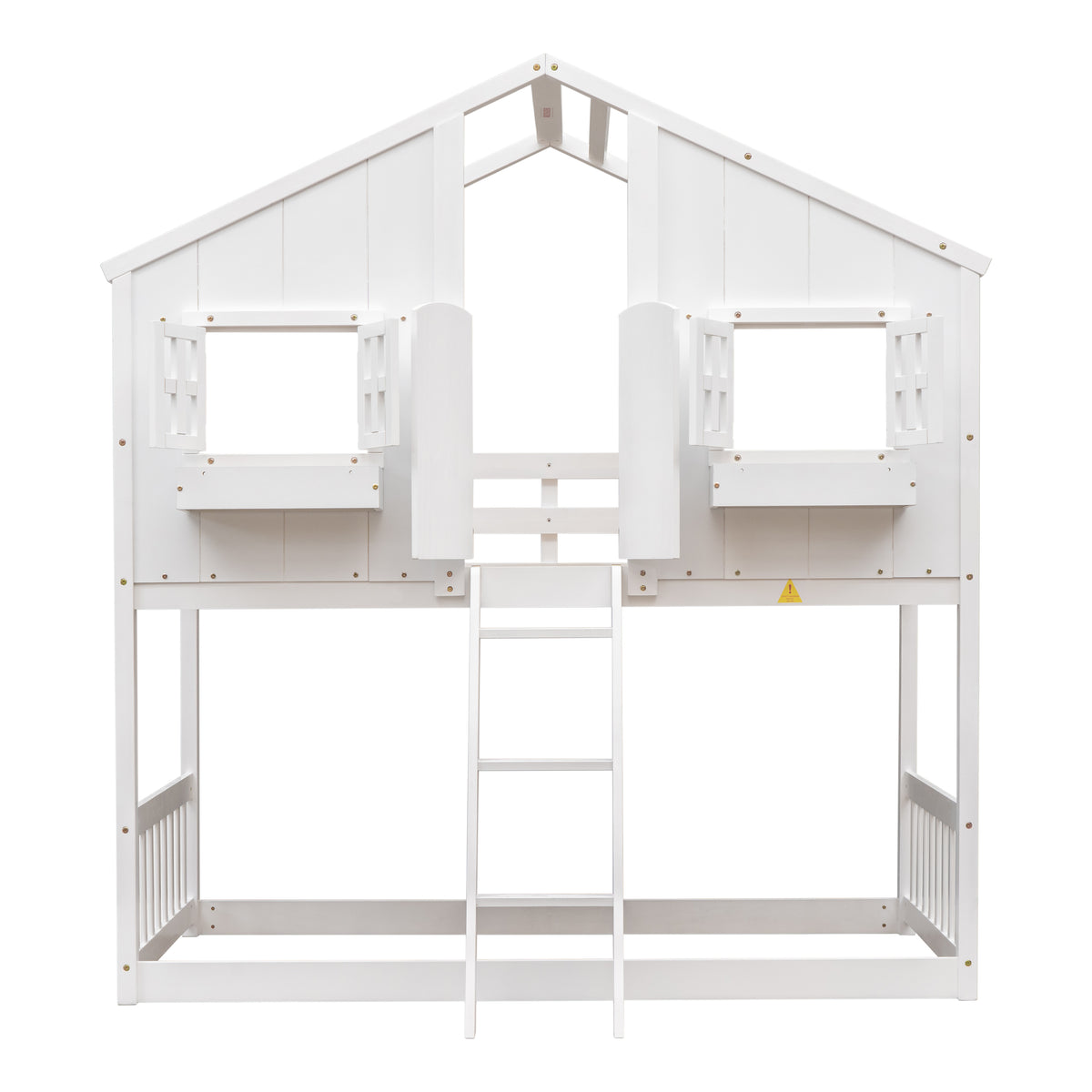 Twin House Bunk Bed with Ladder White
