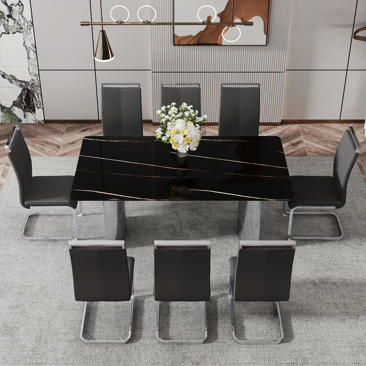 Modern Glass Dining Table Silver Base