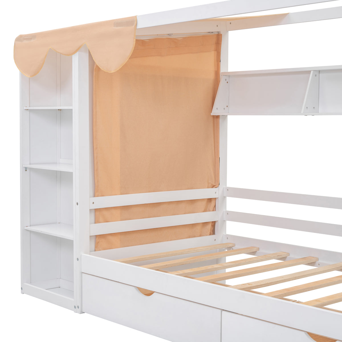 Twin House Bed with Wardrobe White