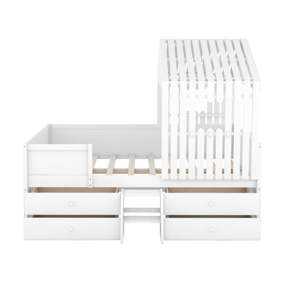 Full Loft Bed with Drawers White