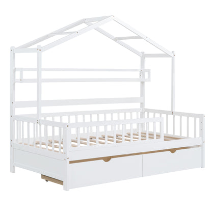 Twin House Bed with Storage Shelf White