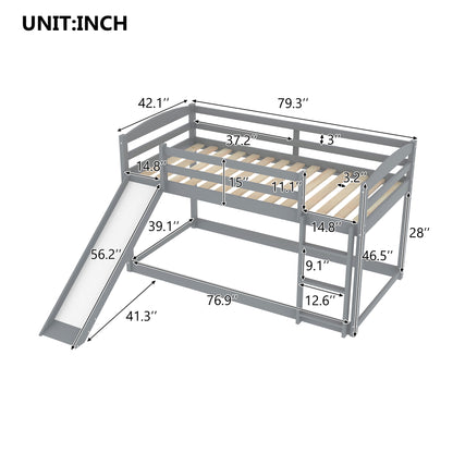 Twin Over Twin Bunk Bed with Slide Gray