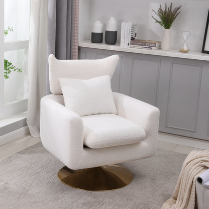 360° Swivel Accent Chair Teddy Fabric White