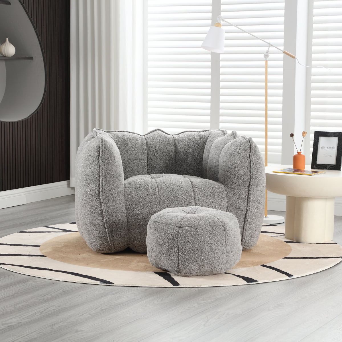 Soft Bean Bag Chair – Beige High-Resilience Foam