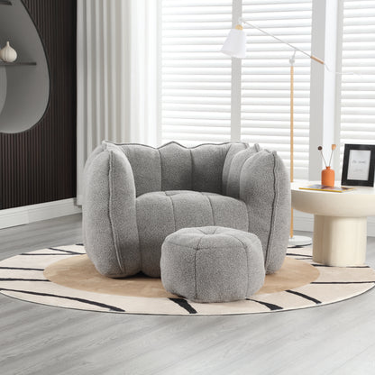 Soft Bean Bag Chair – Beige High-Resilience Foam