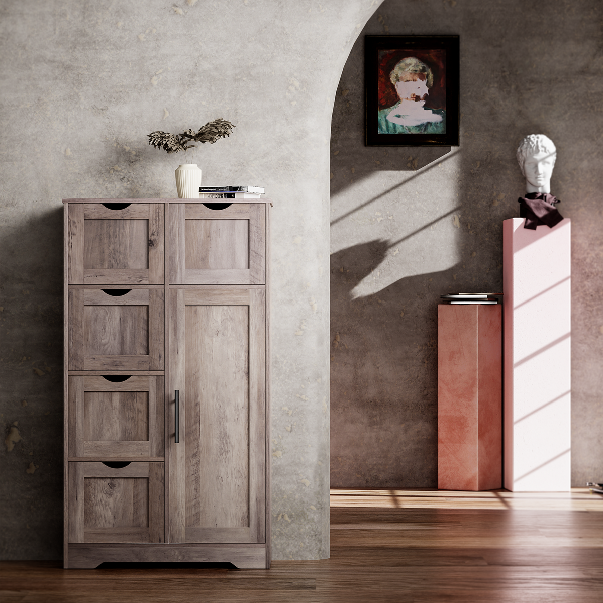 Tall Bathroom Cabinet – Grey Wood