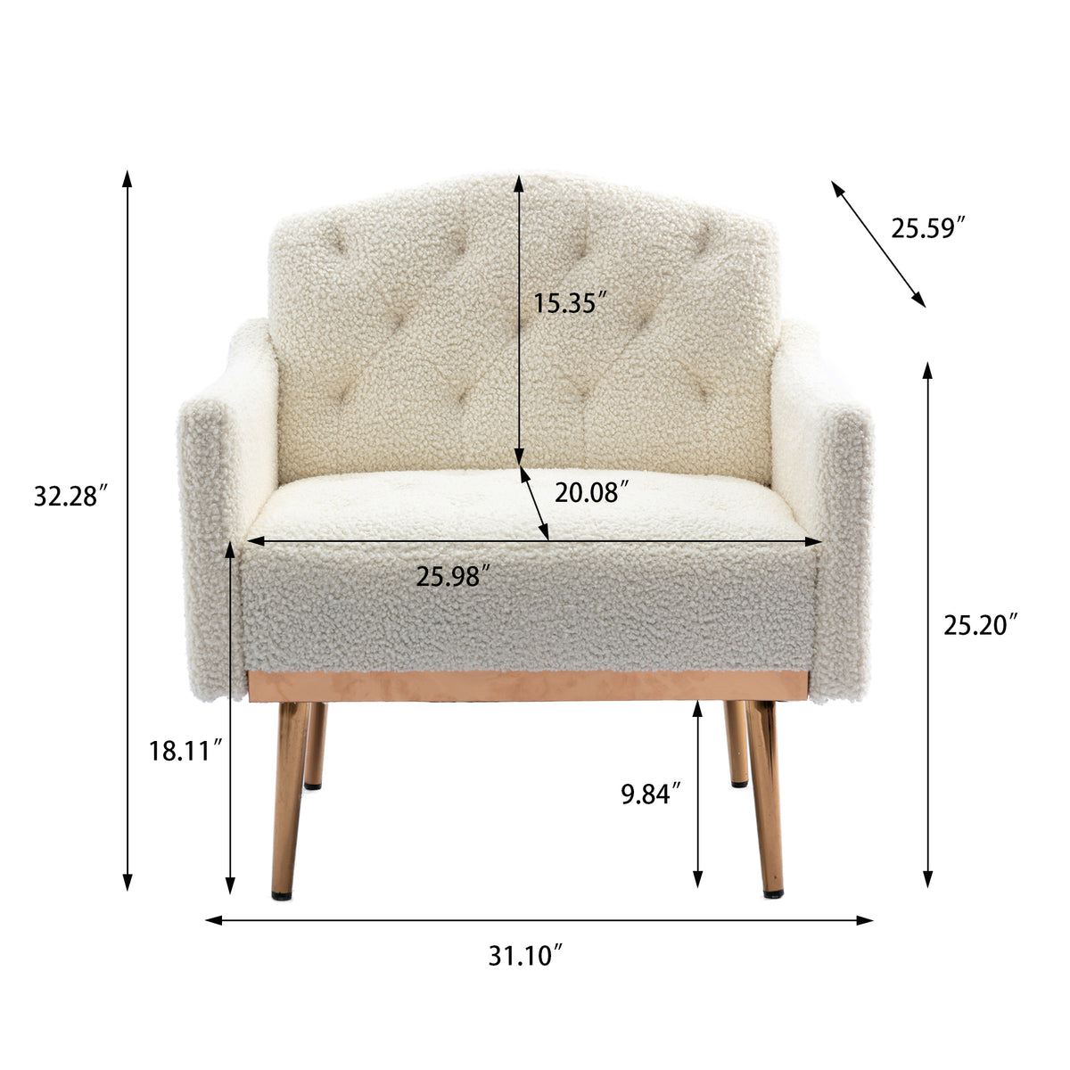 Teddy Armchair with Gold Legs – White