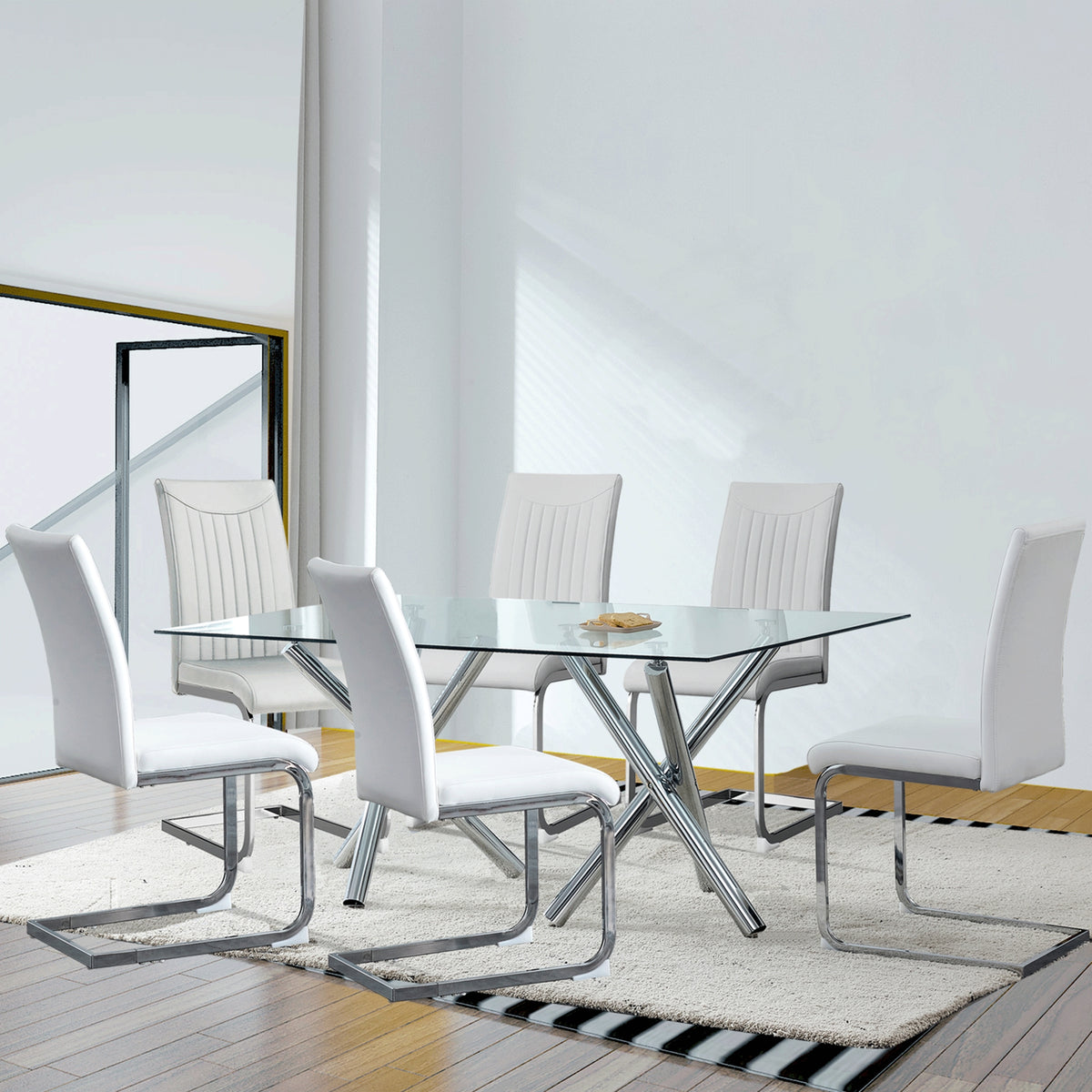 Modern Glass Dining Table – 71" Rectangular Table for 6-8 People