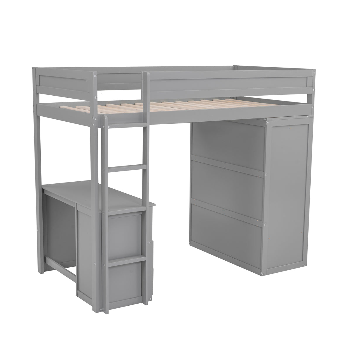 Twin Loft Bed with Wardrobe Gray