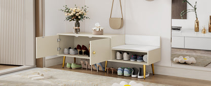 Modern Hidden Storage Bench White Upholstered Seat