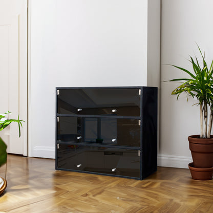 Black Glass Shoe Cabinet with RGB LED Lights