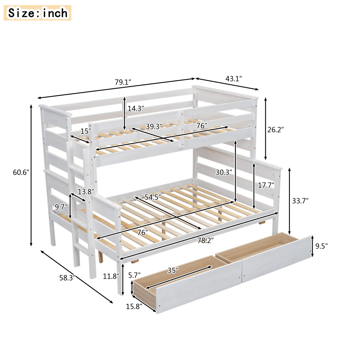 Twin over Full Bunk Bed White