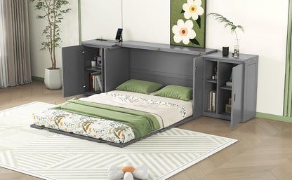 Queen Murphy Bed with Storage Gray