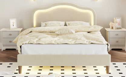 Beige Velvet LED Bed Frame