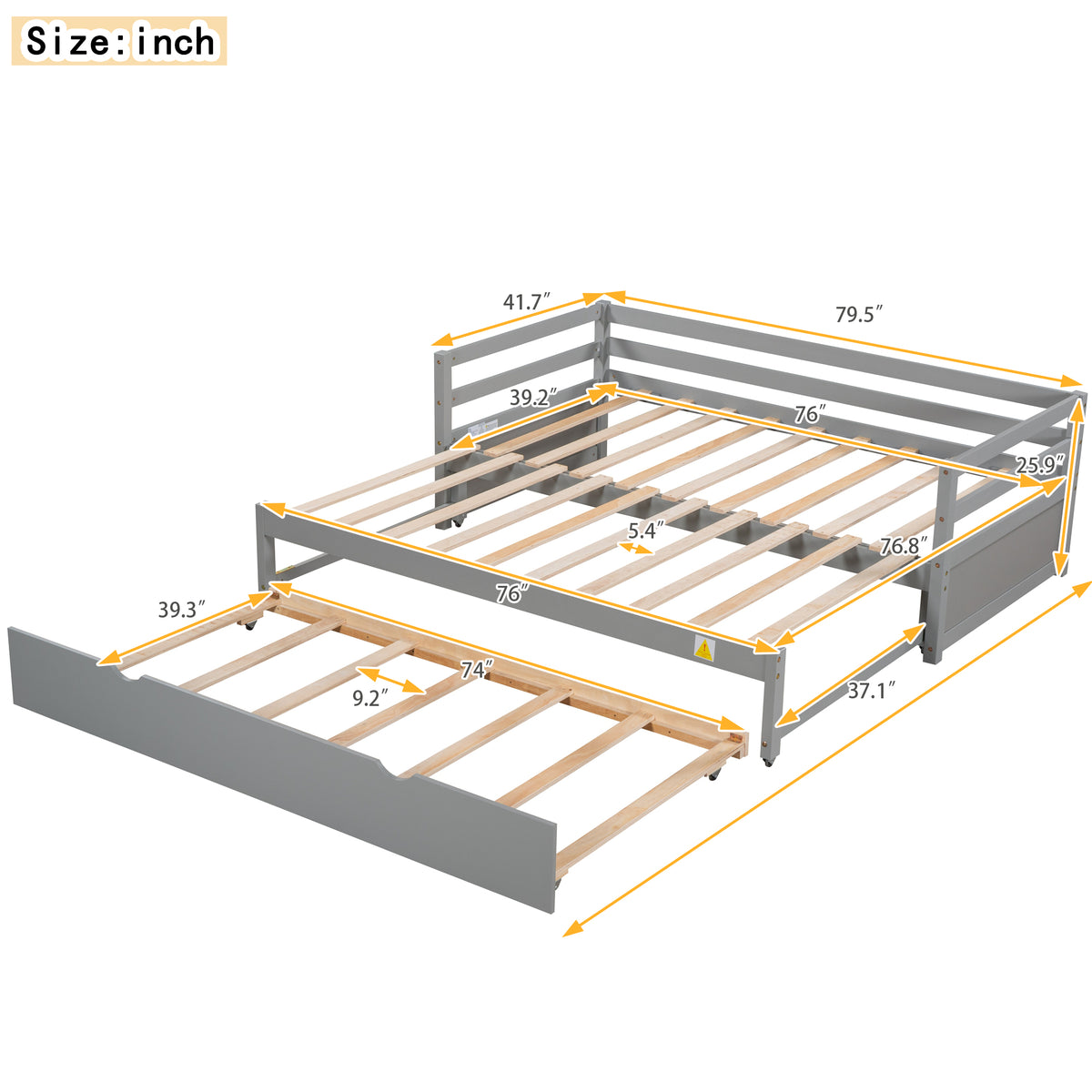 Twin or Double Trundle Daybed Gray
