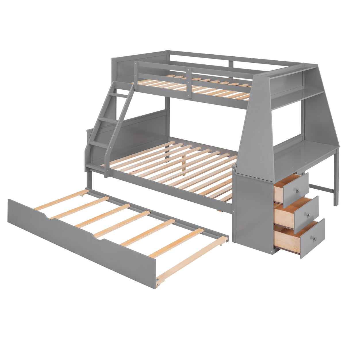 Full Bunk Bed with Desk Gray