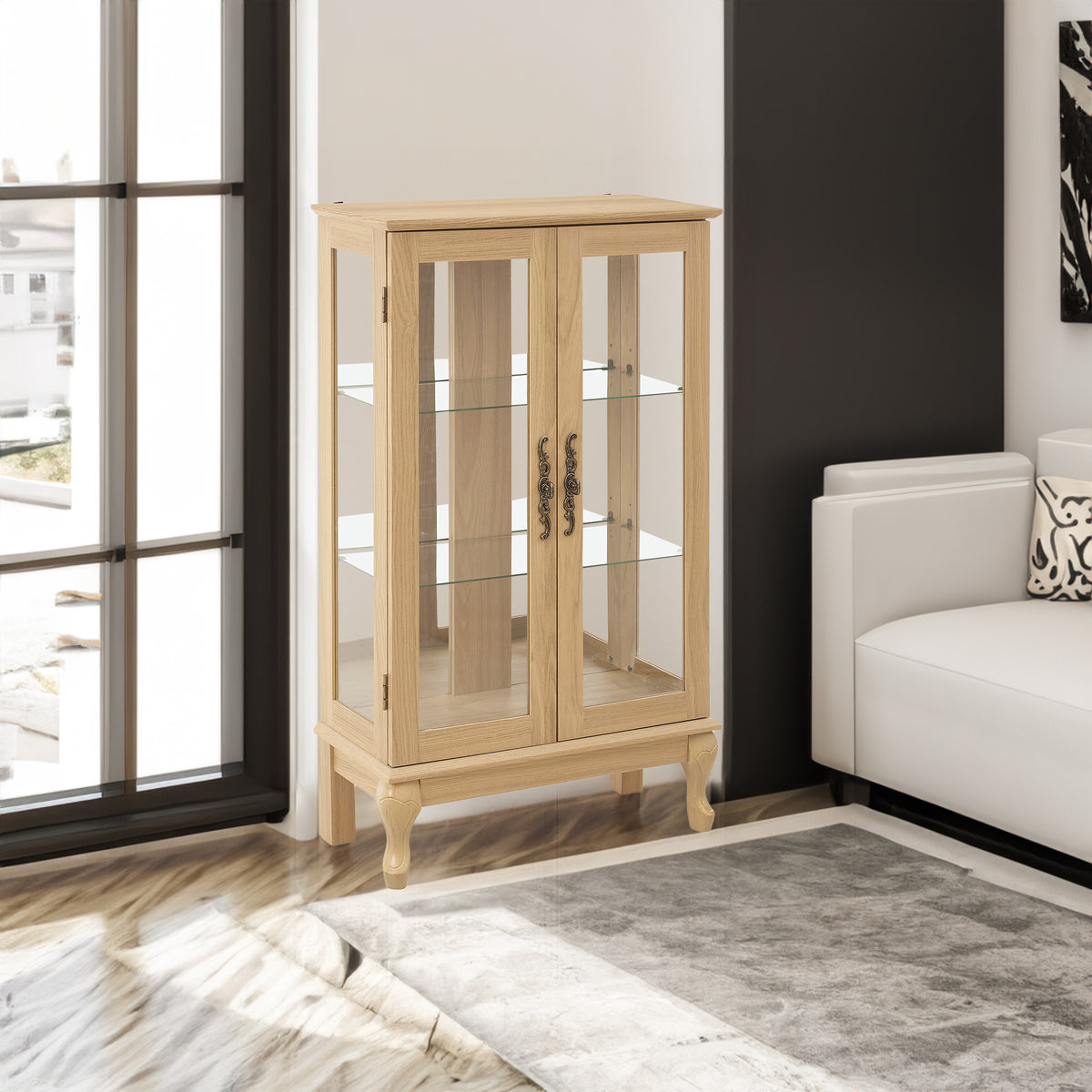 Dual Door Curio Display Cabinet with LED Light