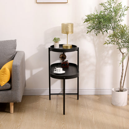 Black End Table with Storage and Metal Frame