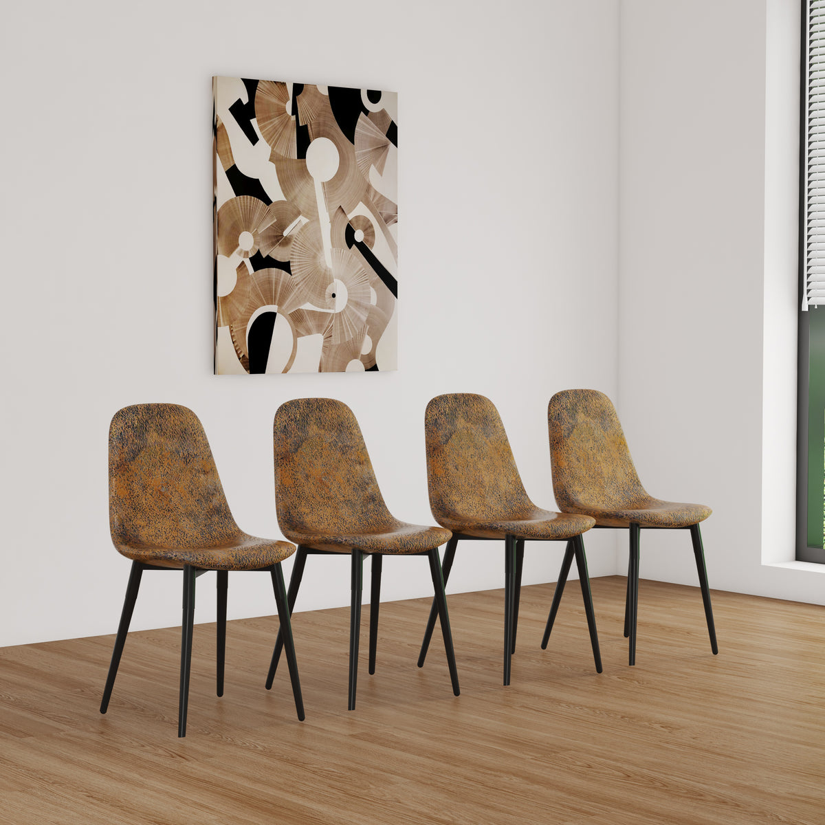 Modern Dining Chair Set (4 pcs) – Brown Upholstered Seats