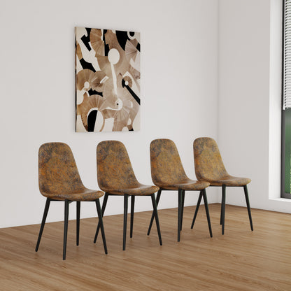 Modern Dining Chair Set (4 pcs) – Brown Upholstered Seats