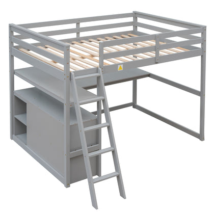Full Loft Bed with Shelves Gray