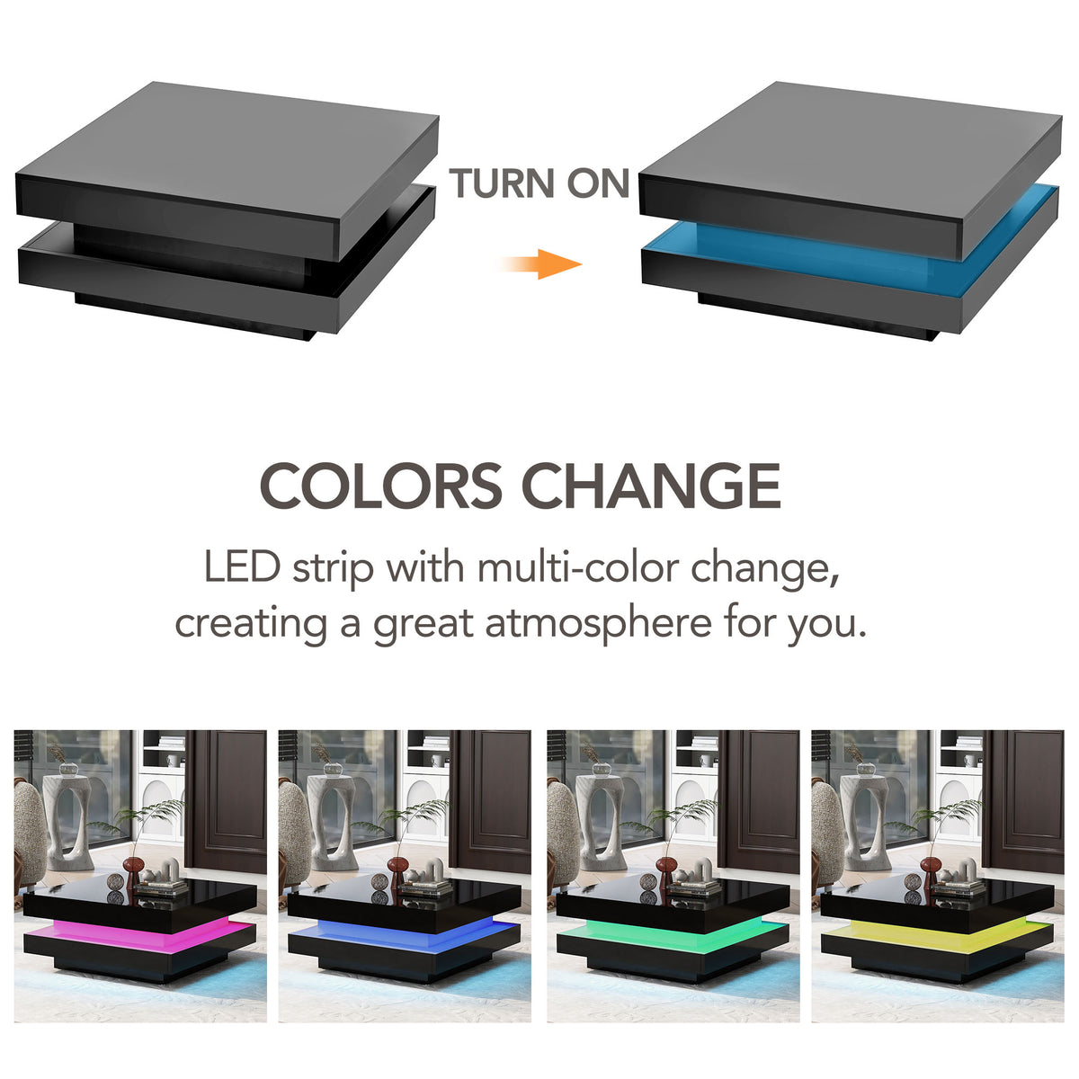 High Gloss Coffee Table with LED Lights Black