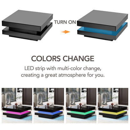 High Gloss Coffee Table with LED Lights Black