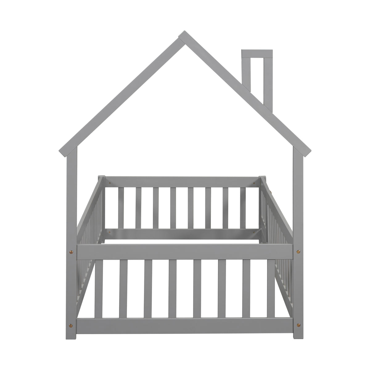 Twin House Bed with Fence Gray
