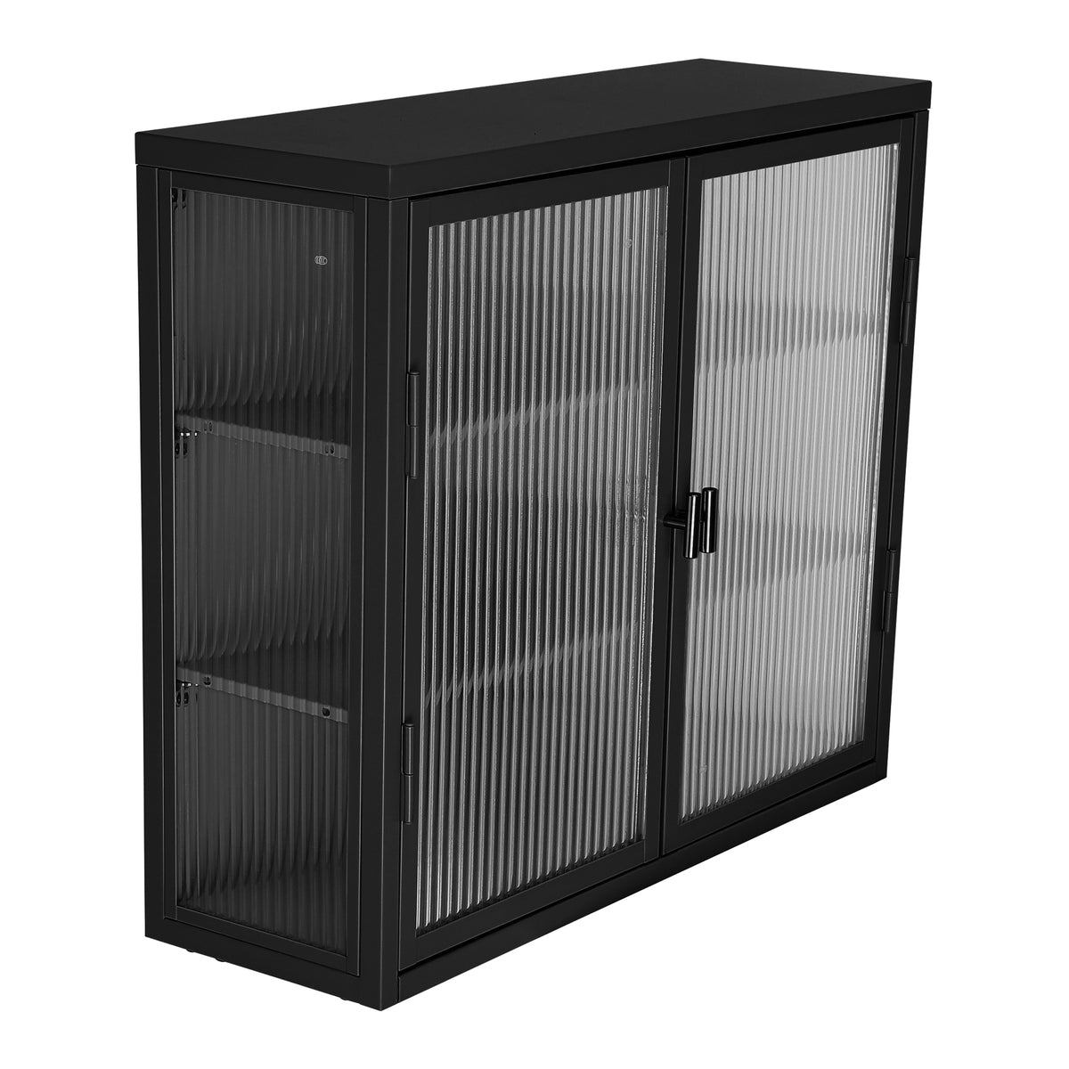 Retro Double Glass Wall Cabinet with Detachable Shelves White