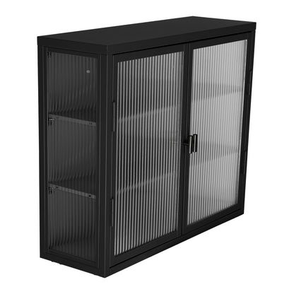 Retro Double Glass Wall Cabinet with Detachable Shelves White