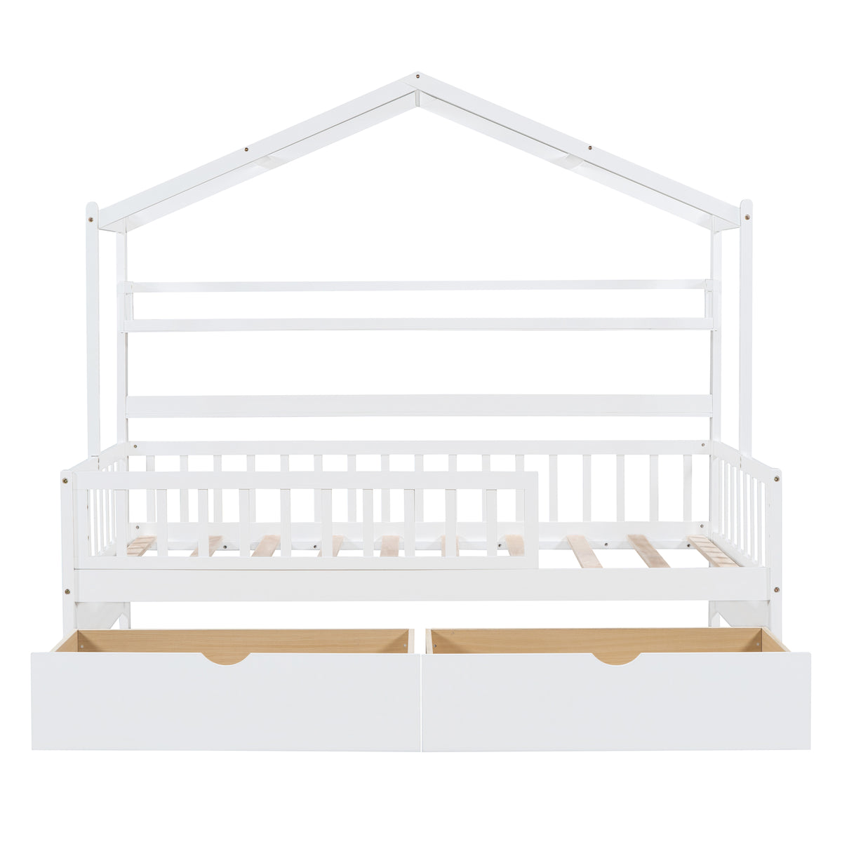 Twin House Bed with Storage Shelf White