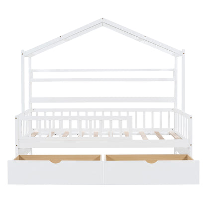 Twin House Bed with Storage Shelf White