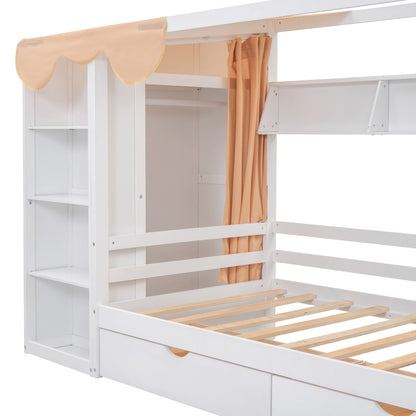 Twin House Bed with Wardrobe White