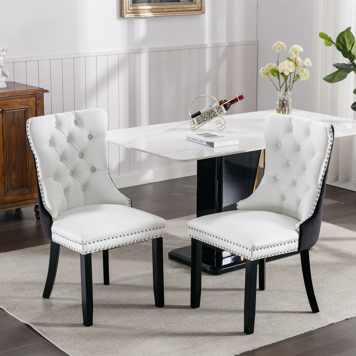 Modern PU Dining Chairs Set of 2 White