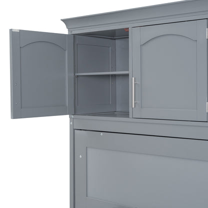 Gray Murphy Bed with Top Cabinets