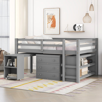 Full Loft Bed with Rolling Desk White