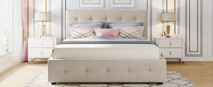 Upholstered Platform Bed Queen Dark Beige